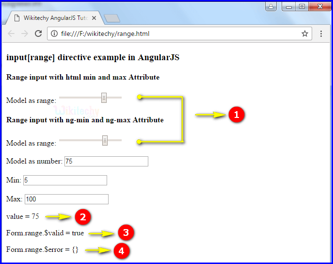 Sample Output for AngularJS Input Range