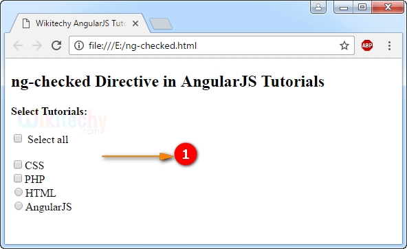 Sample Output for AngularJS ngchecked