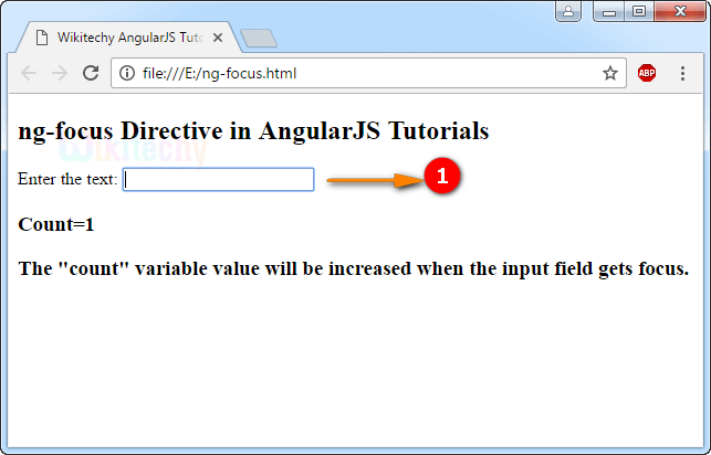 Sample Output for AngularJS ngFocus Directive