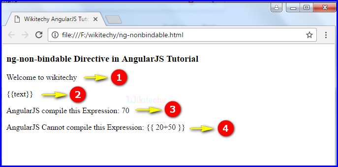 Sample Output for AngularJS ngNonBindable Directive