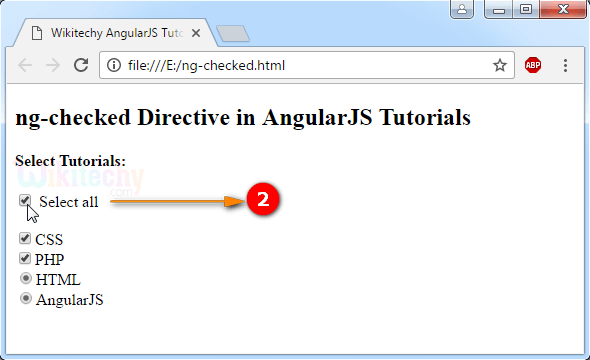 Sample Output1 for AngularJS ngchecked