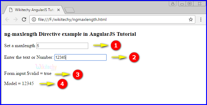 Sample Output for AngularJS ngMaxlength Directive