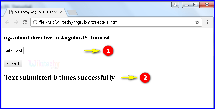 Sample Output1 for AngularJS ngsubmit