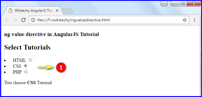 Sample Output1 for AngularJS ngvalue