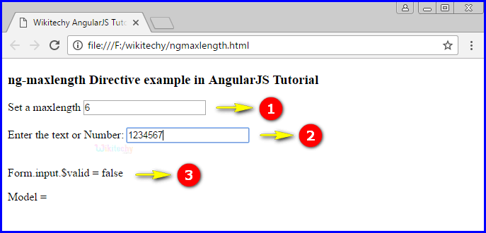 Sample Output for AngularJS ngMaxlength Directive