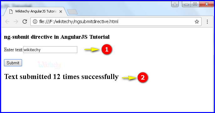 Sample Output2 for AngularJS ngsubmit