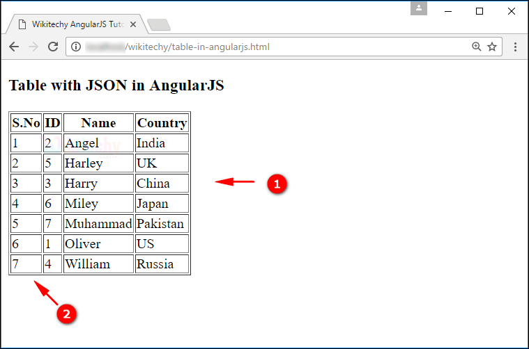Sample Output for AngularJS Table with JSON 