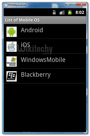  listview of mobile os