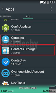 andriod clear contacts data