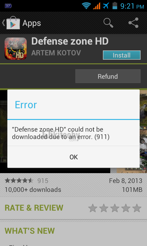  android error911 in playstore
