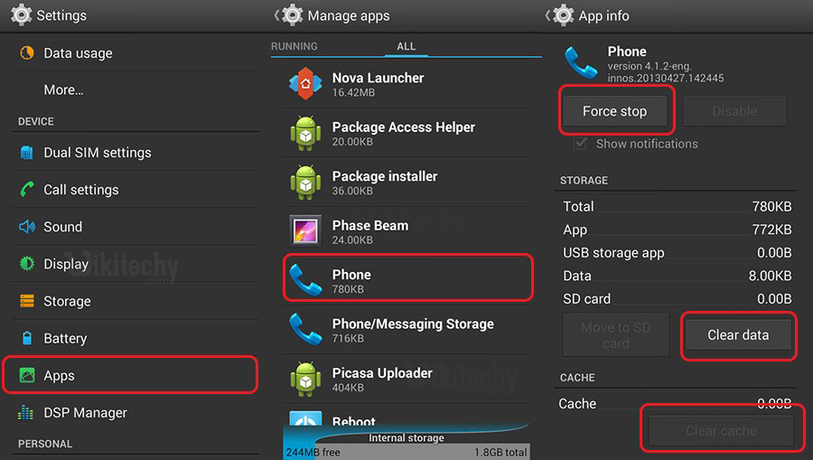  clear the cache and data of phone app