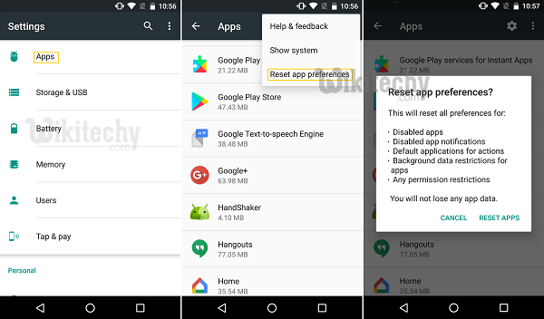 how to reset app preferences android