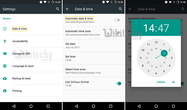 how to set automatic date and time on android
