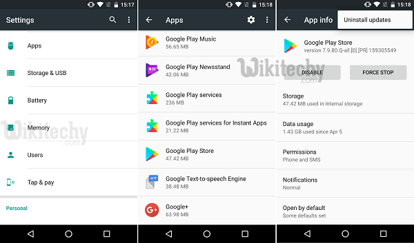 how to uninstall the updates in google play store