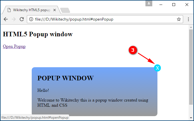 Output for Html5 Popup Window