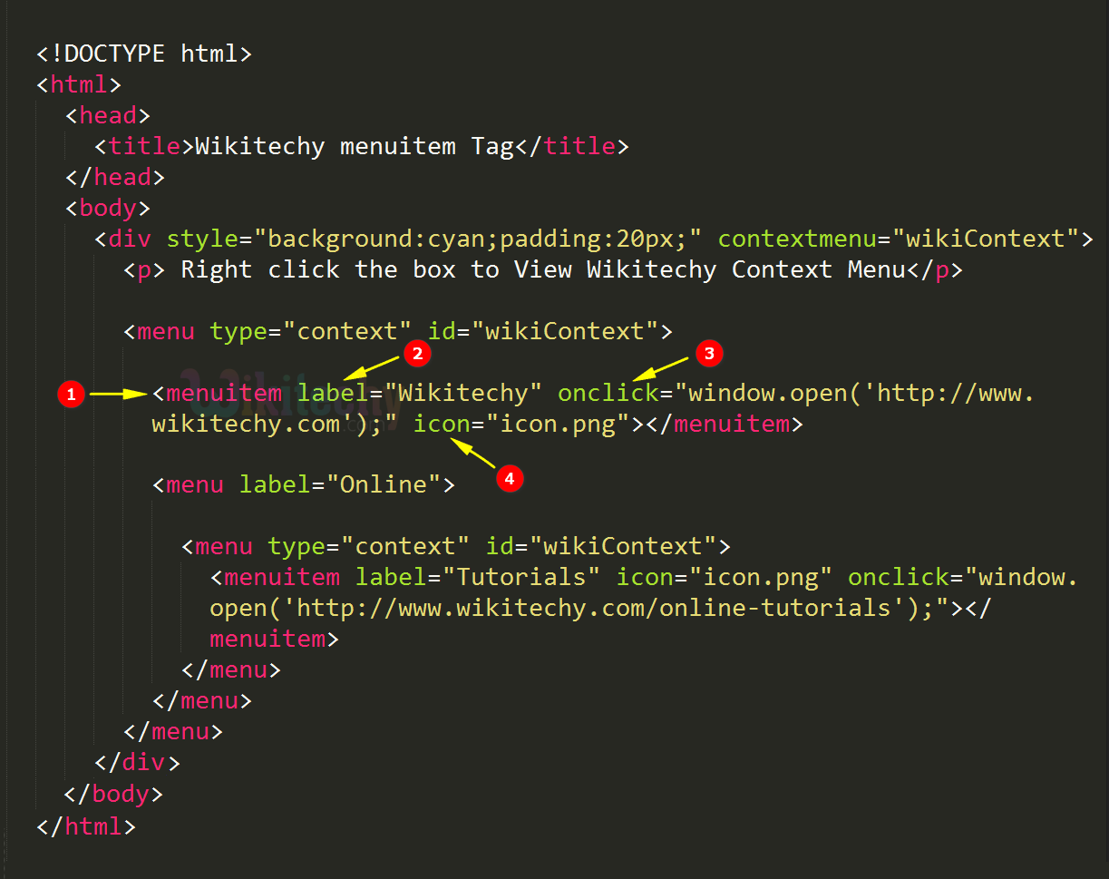 code explanation for menuitem tag