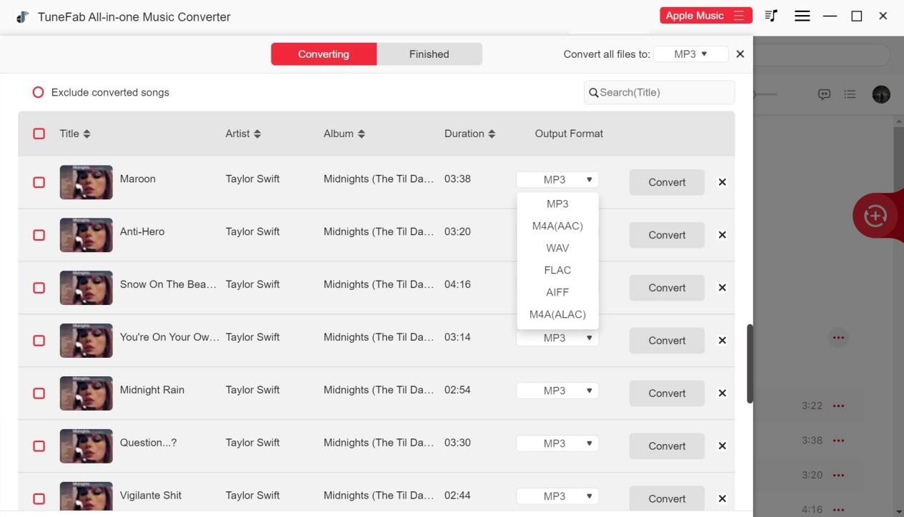 Set the output format for the Apple Music song