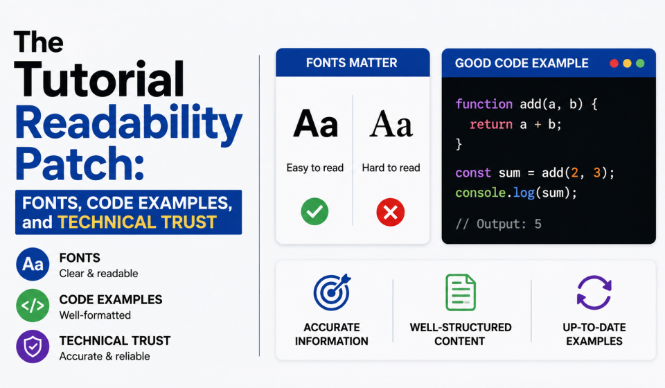 The Tutorial Readability Patch: Fonts, Code Examples, and Technical Trust