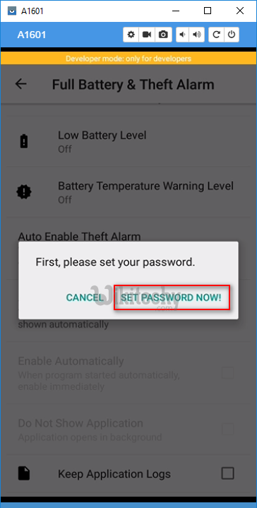  enable alarm with password