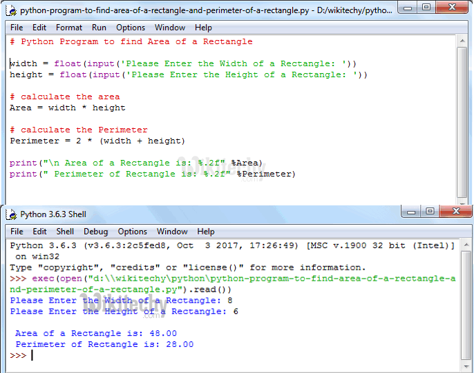  Python Program to find Area of a Rectangle and Perimeter of a Rectangle