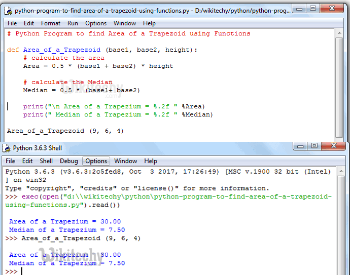  Python Program to find Area of a Trapezoid using functions