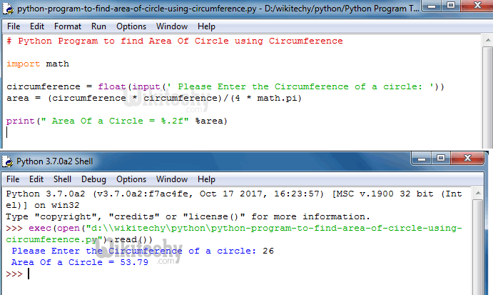  Python Program to find Area Of Circle using Circumference