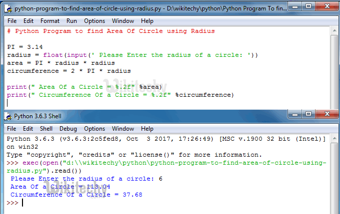  Python Program to find Area Of Circle using Radius