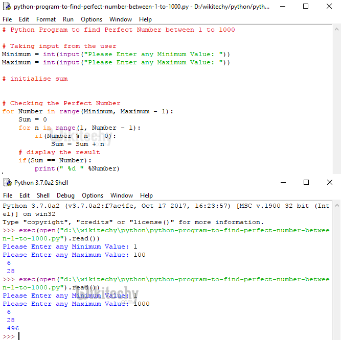  Python Program to Find Perfect Number between 1 to 1000