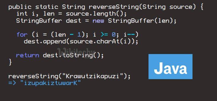 learn java - java tutorial - java code - java code to reverse string - java  examples