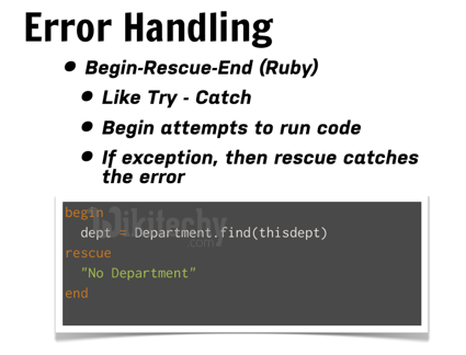 learn ruby on rails - ruby on rails tutorial - ruby on rails - rails code - error handling - begin rescue end in ruby - ruby on rails examples