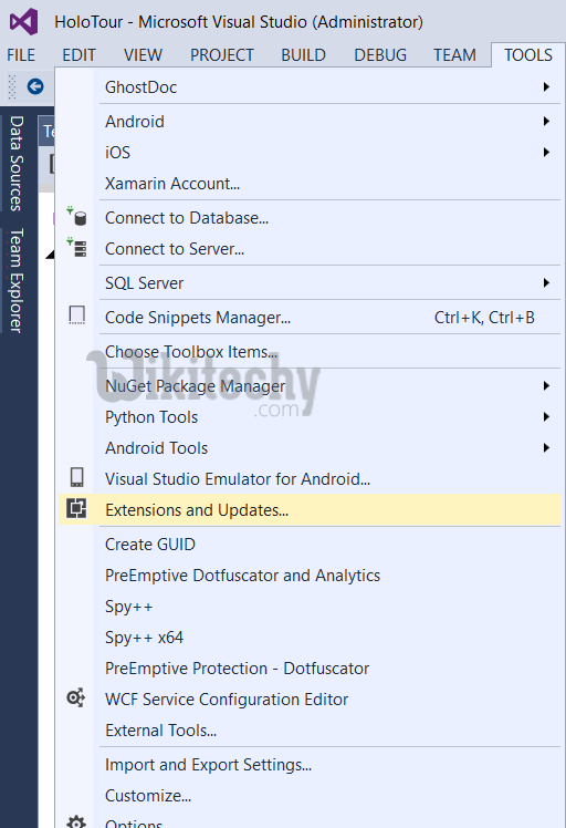 extension and updates in visual studio