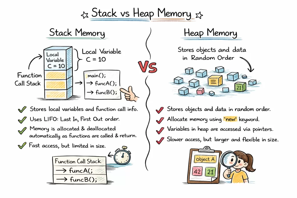 stack vs heap memory