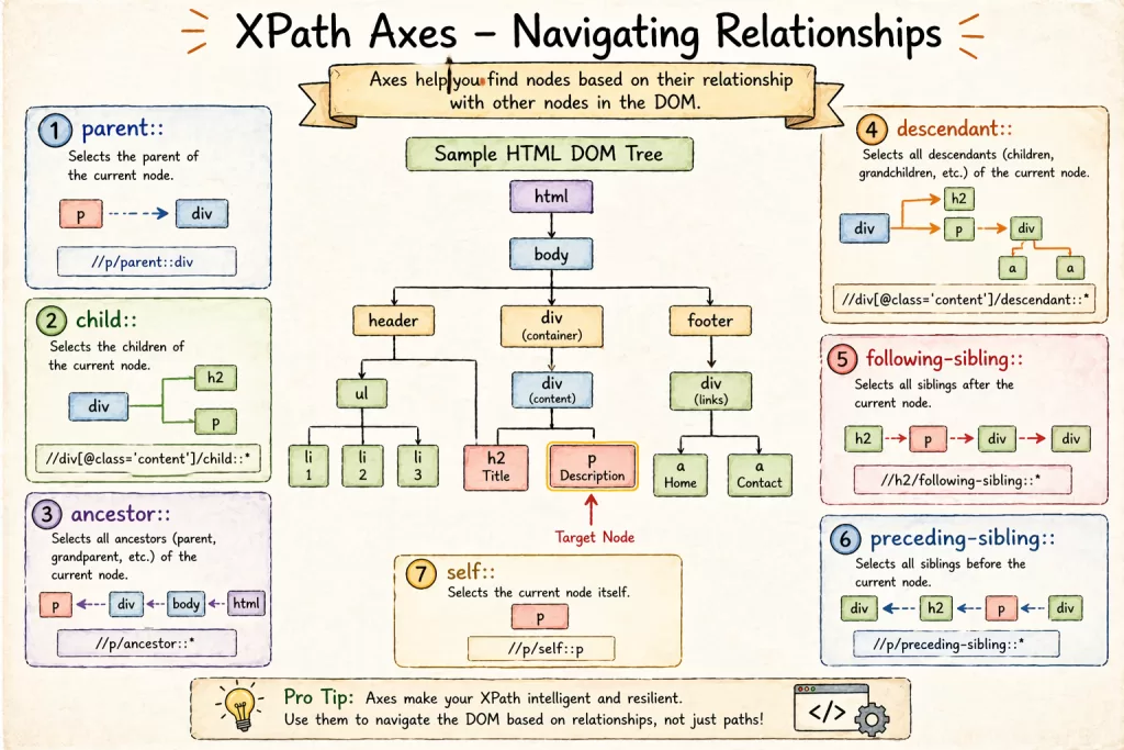 XPath axes navigating the DOM tree